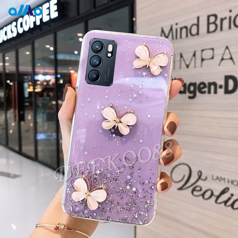 Ốp Điện Thoại Gel Kim Tuyến Hình Bướm Mềm Trong Suốt Cho oppo reno 7 4G Reno6 Z 5g R