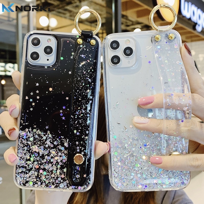 Ốp Điện Thoại Mềm Màu Gradient Có Dây Đeo Tay Cho Realme C21Y C25Y C20 C12 C11 C3 C2 A1K 8 Pro 7 Pro 7i
