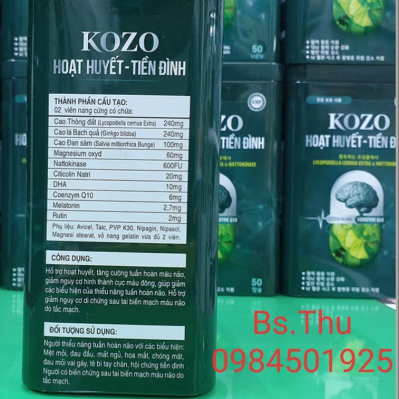 KOZO Hoạt huyết tiền đình hỗ trợ hoạt huyết, tăng cường tuần hoàn máu não, hộp sắt 50 viên