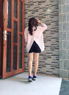 Áo Sơ mi oversize thêu cute hồng