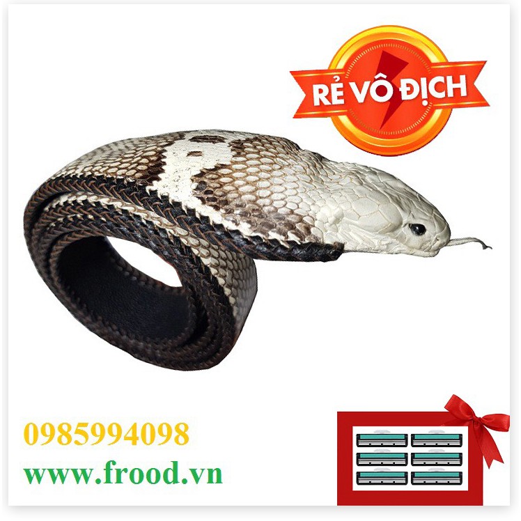 Dây nịt da rắn hổ mang nguyên con đan viền Ruby Luxury tặng kèm 6 lưỡi dao cạo râu kép trị giá 60.000 đ