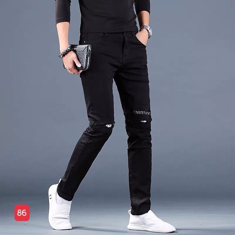 Quần jean nam đen, chất bò co giãn, jeans nam họa tiết mẫu mới thời trang rin hàn quốc QJ86 TENJI8