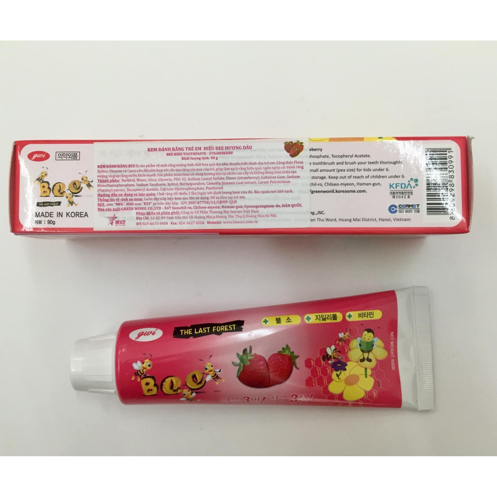 Kem đánh răng trẻ em con ong BEE Hàn Quốc 90g