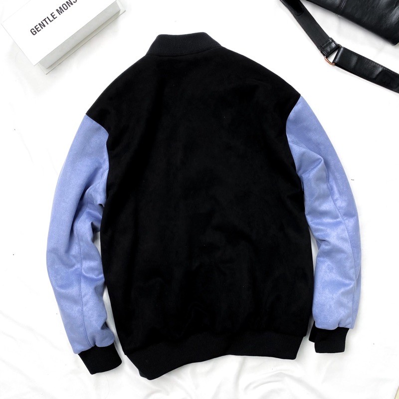 GIÁ SỐC Áo khoác bomber TBG phối tay Blue thời trang , áo jacket da lộn nam nữ unisex phong cách Hàn Quốc ,MSW Town -