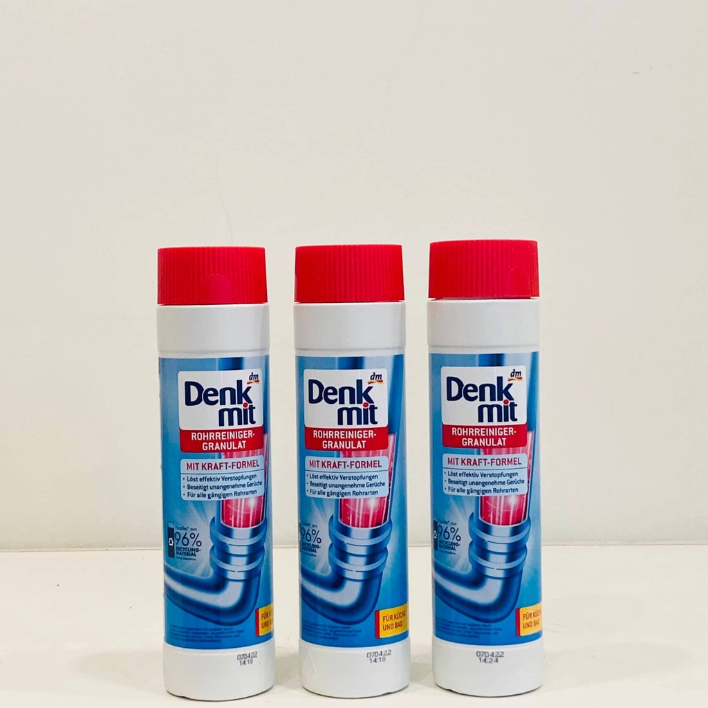 Hàng Đức - Bột thông cống Denkmit Rohrreiniger Granulat hộp 600g, giúp cho đường ống sạch sẽ, hàng chính hãng