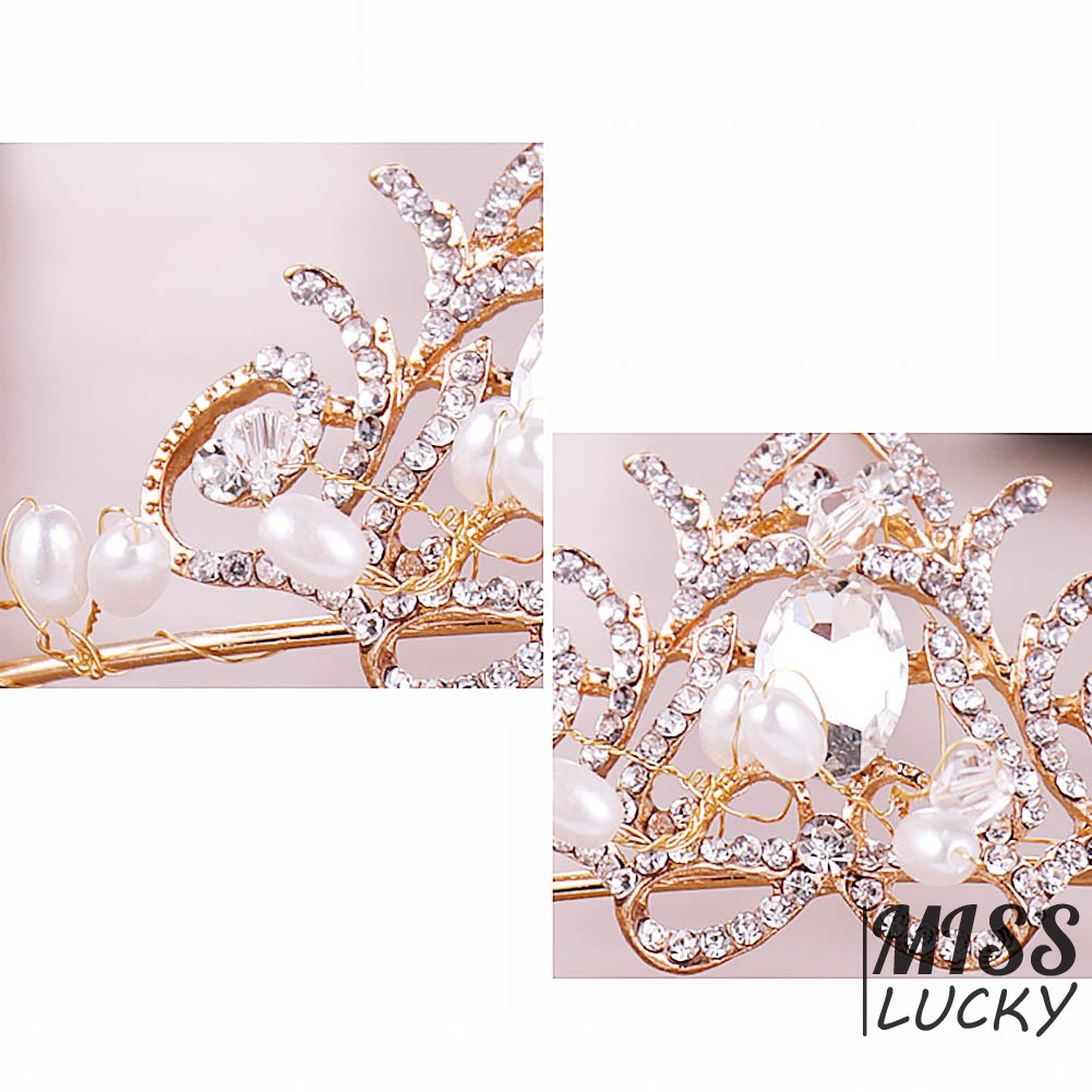 Vương miện cô dâu đính đá và ngọc trai sang trọng