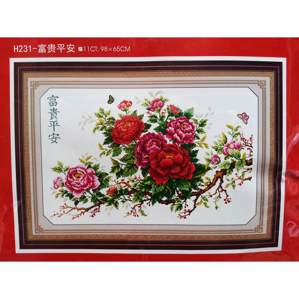 Tranh chữ thập mẫu đơn