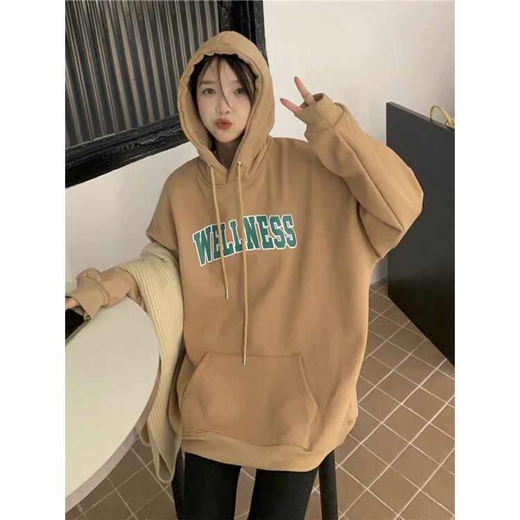 Áo hoodie nỉ in chữ xanh lá form rộng phong cách ulzzang, áo sweater có mũ dài tay bồng nam nữ UNISEX màu đen, xanh, nâu