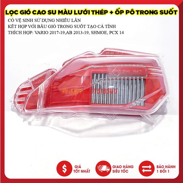BẦU GIÓ TRONG SUỐT ZHIPAT + LỌC GIÓ MÀU LƯỚI THÉP GẮN AB,VARIO,PCX  Ảnh thật Sp