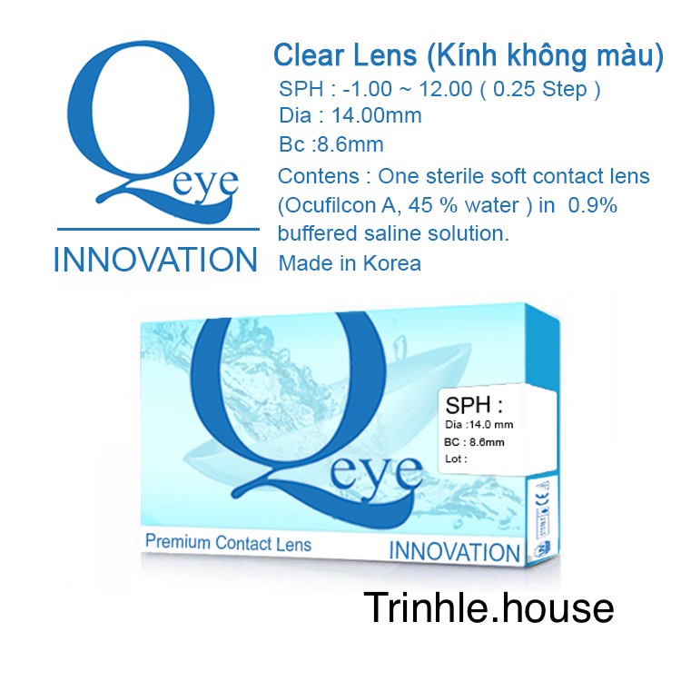 Kính áp tròng 3 tháng không màu Qeye care Hàn Quốc- lens cận từ 1.00 đến -10.00 độ.