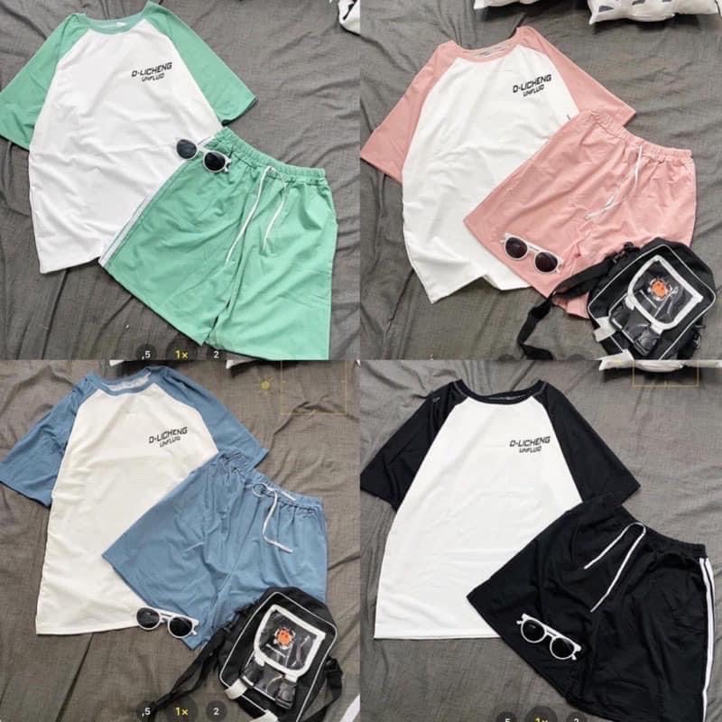 Sét bộ thể thao nam nữ unisex ❤️bộ đùi phối màu in chữ❤️ chất thun co dãn ulzzang hàn quốc