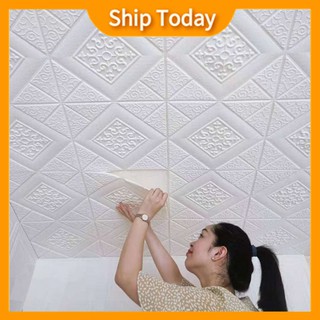  Giấy dán tường trần nhà 3D chống thấm nước chống ẩm họa tiết gạch tiện lợi