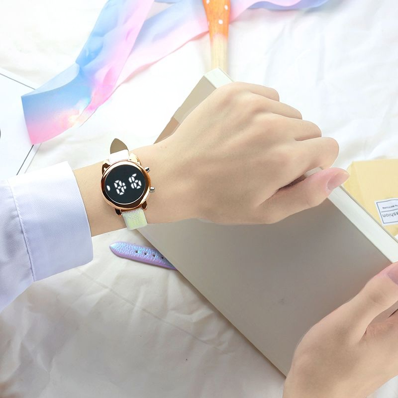 mới đồng hồ trẻ em điện tử mặt gương mạ điện hình mèo phong cách hàn quốc đơn giản dành