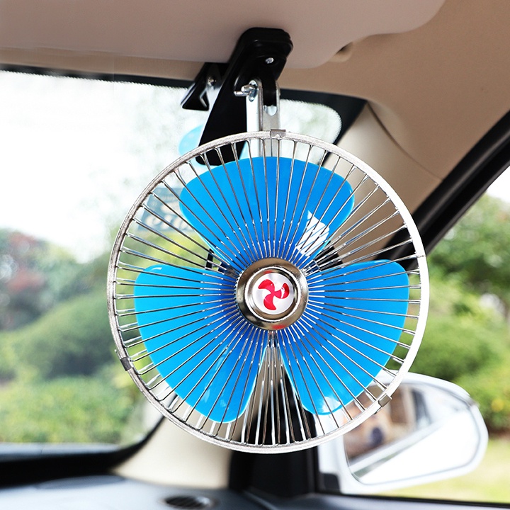 Quạt Kẹp Làm Mát Trên Xe Ô Tô Cánh Xanh 12V 24V Lồng Sắt Cao Cấp, Quạt Kẹp Bình Ắc Quy
