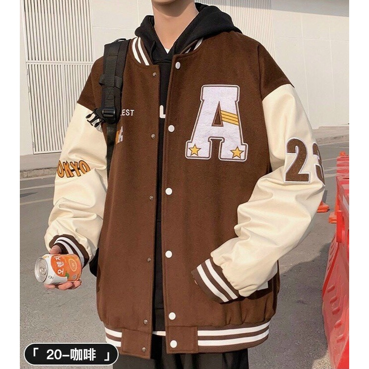 Bomber ❤️❤️ Áo khoác bomber bóng chày T20 NÂU nam nữ mùa đông chống nắng vải nỉ cao cấp giá rẻ