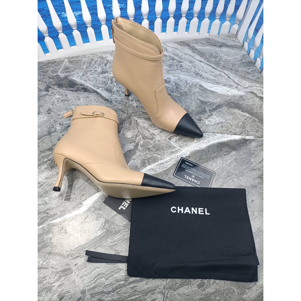 Boot nữ thời trang da thật 𝘾𝙝𝙖𝙣𝙚𝙡 𝘾𝙝𝙖𝙣n𝙚𝙡 CN mũi nhọn thanh lịch