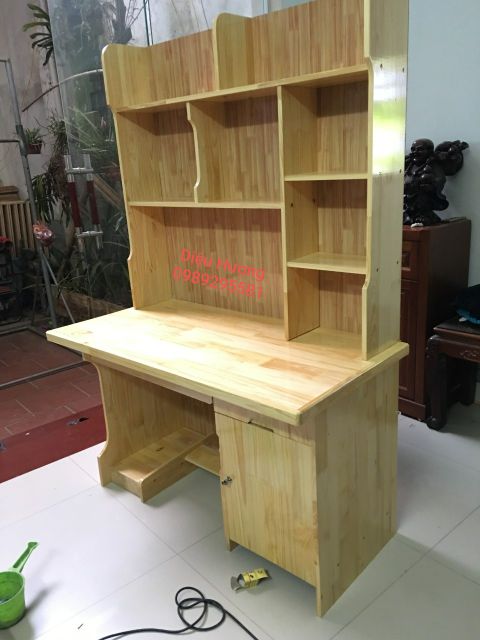Bàn học kèm giá sách gỗ cao su tự nhiên hỗ trợ ship quanh hà nội