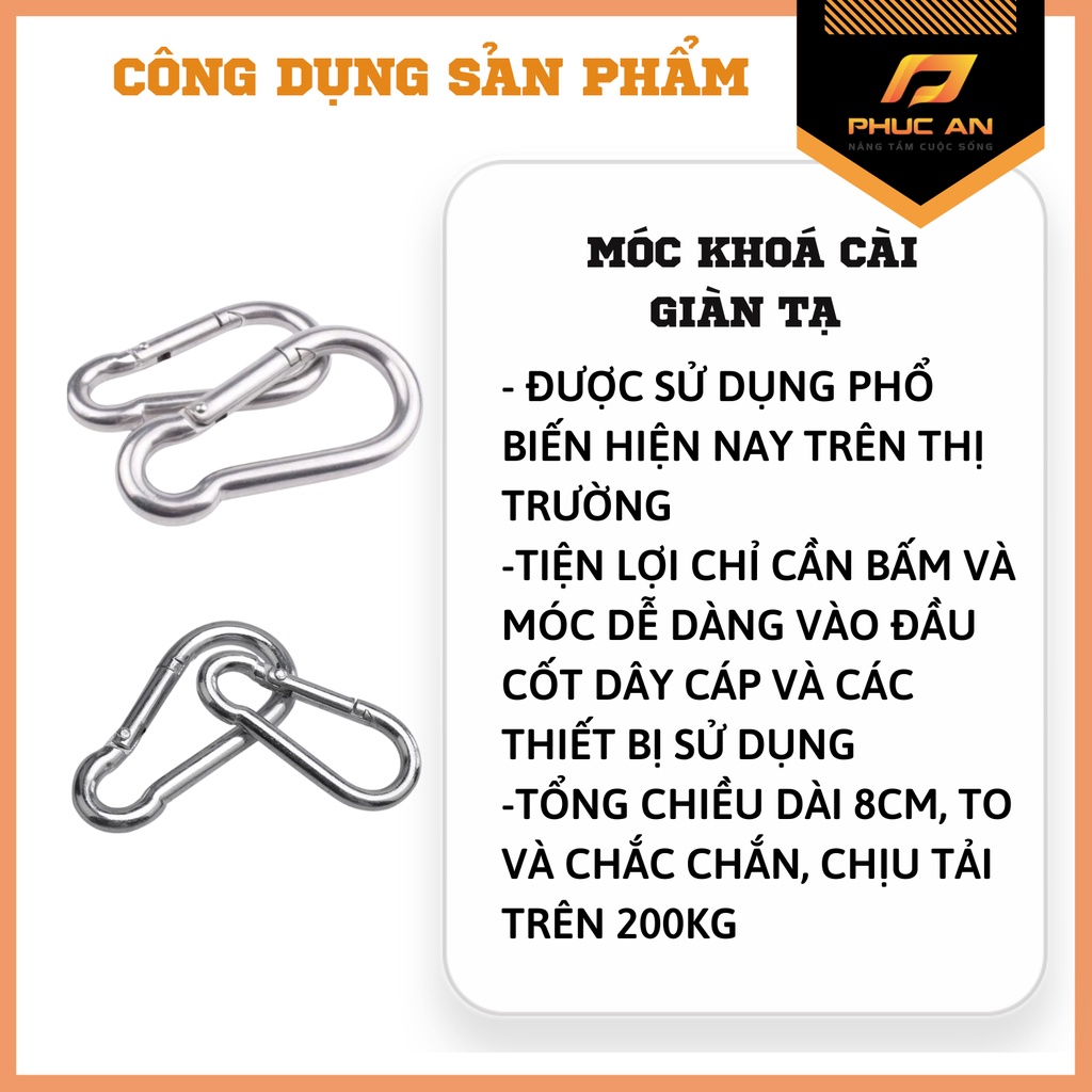 Móc nối dụng cụ cáp tập gym móc khoá cài giàn tạ kéo xô an toàn PHUCAN