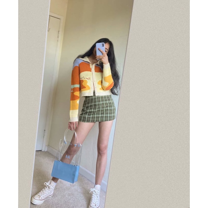 Áo cardigan dáng ngắn Loang tông vàng cam Lisa