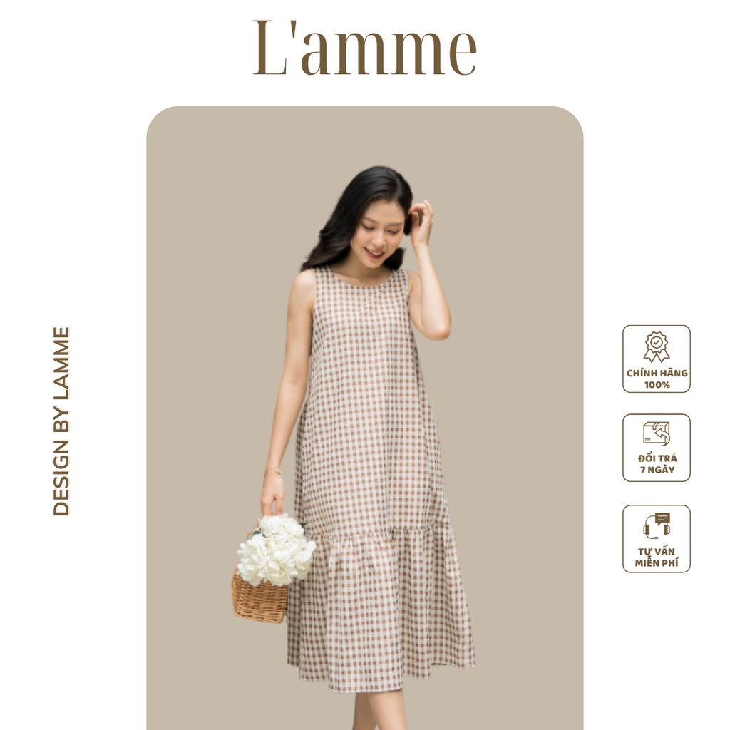 Váy bầu GREY hoạ tiết kẻ sọc, thiết kế sát nách by LAMME