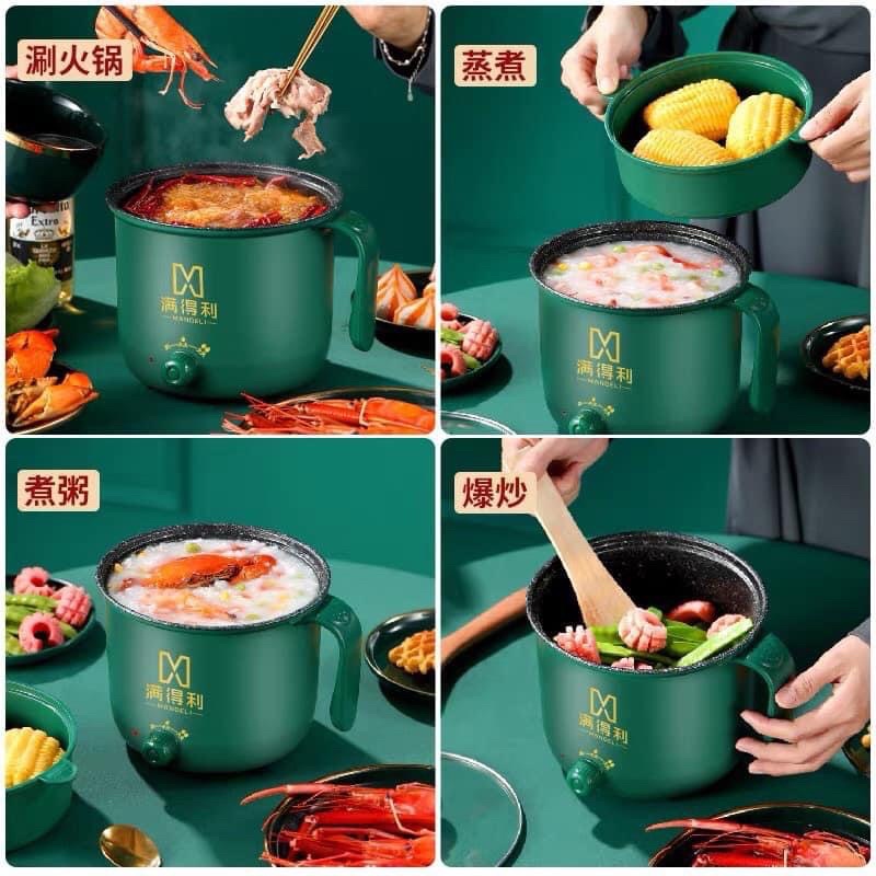Ca Nấu Mì, Nấu Cơm Đa Năng Có Tay Cầm 1,8L - Nồi Lẩu Điện Mini Kèm Giá Hấp Nhựa, Ca Mỳ Đa Năng Cooking Poot