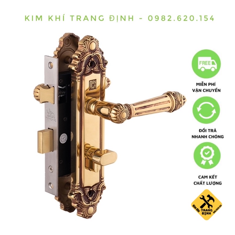 Khoá Tay Gạt Bắng Đồng Thân Inox 304 Huy Hoàng HC5826 Lắp Cửa Thông Phòng Chính Hãng Bảo Hành 3 Năm