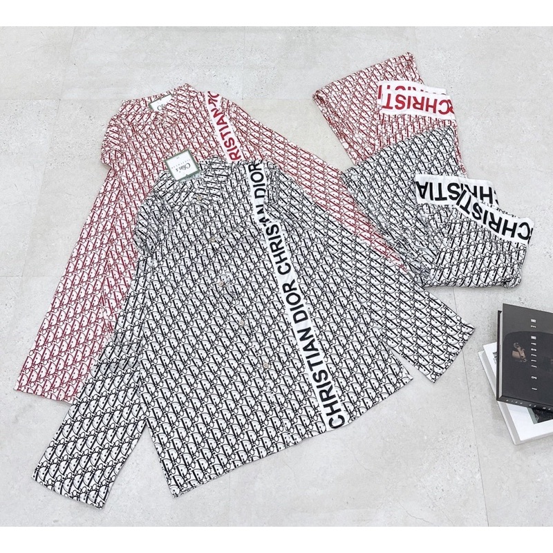 (Siêu phẩm) Đồ bộ pijama mặc nhà LỤA XƯỚC thiết kế thương hiệu chuẩn QCCC tay dài quần dài mặc nhà cho bạn nữ
