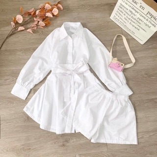 Set trắng short sơ mi kèm quần