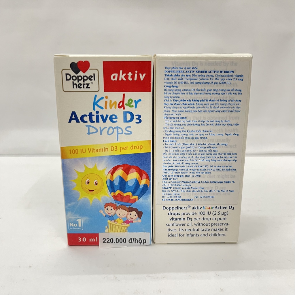 Vitamin Kinder Active D3 drops - Nhập khẩu Aktiv Doppelherz từ Đức, phát triển chiều cao, hấp thụ canxi