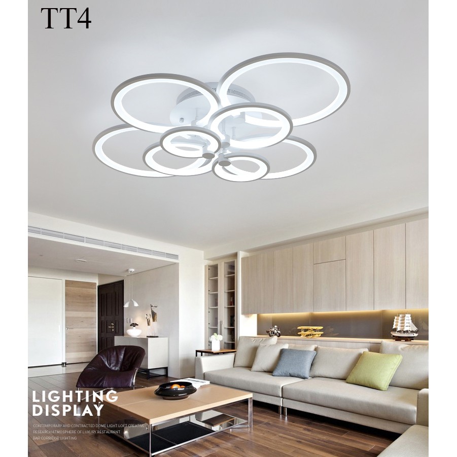 Đèn ốp trần đèn áp trần trang trí phòng khách phòng ngủ có kèm điều khiển từ xa phân tầng 3 chế độ sáng mẫu TT4