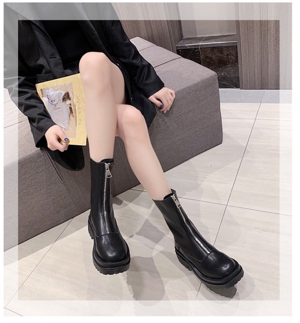 [Sẵn] Giày Boots nữ cổ ngắn ulzzang khoá trước da mềm đế cao 5cm