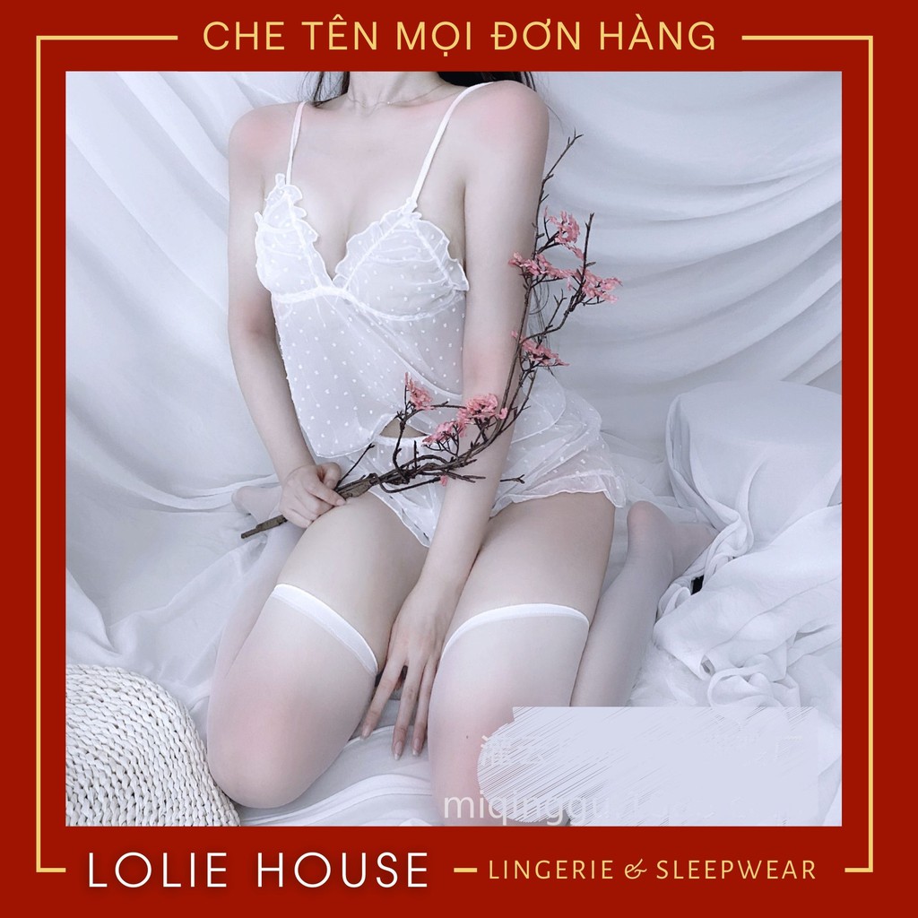 Bộ đồ ngủ nữ hai dây voan siêu mỏng sexy - Đồ ngủ 2 dây dễ thương cute LOLIE HOUSE - SS10 | BigBuy360 - bigbuy360.vn