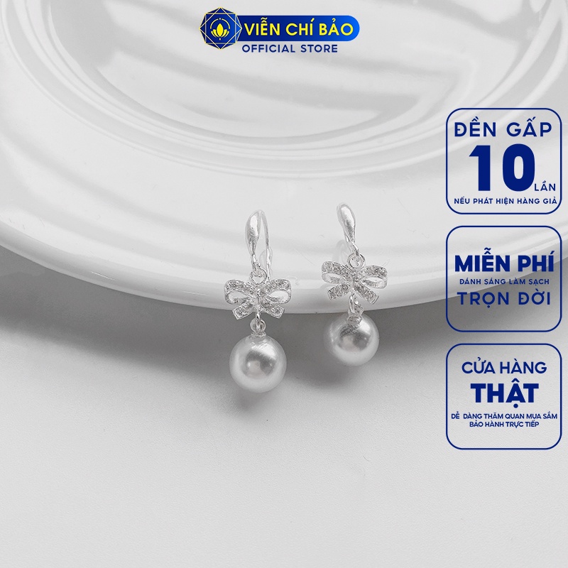 Bông tai bạc nữ họa tiết nơ xinh xắn chất liệu bạc 925 thời trang phụ kiện trang sức nữ Viễn Chí Bảo B400576a