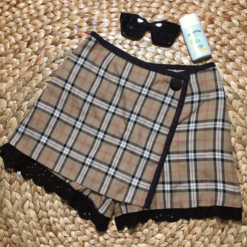 Quần shorts váy Caro Nhật - Vintage checkered skort