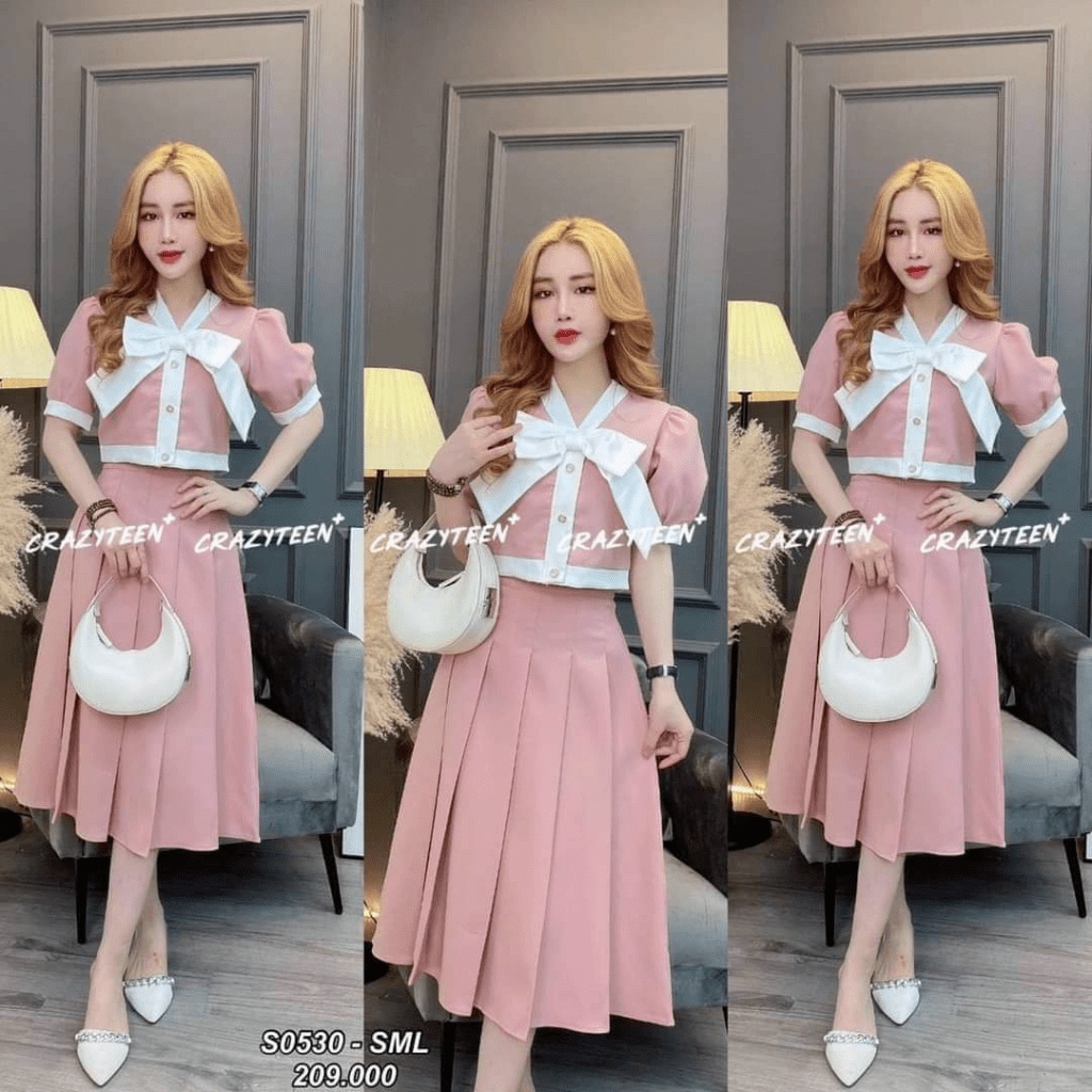MẪU MỚI SÉT VÁY XẾP LY PHỐI NƠ TIỂU THƯ SANG CHẢNH CỔ ĐIỂN PU NH House