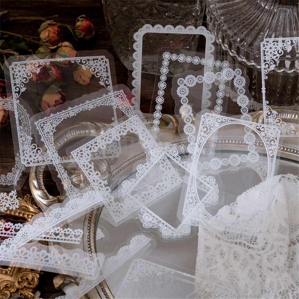 1 Gói 30 Nhãn Dán Họa Tiết Ren Trắng Kiểu Vintage Trang Trí Sổ Tay DIY