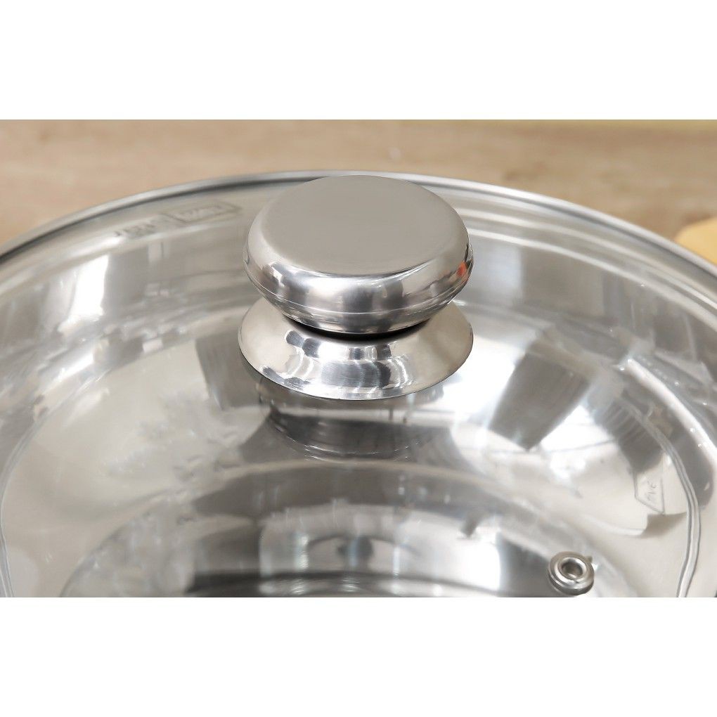 Nồi lẩu um xào inox 430 bếp từ 3 đáy Fivestar nắp kính