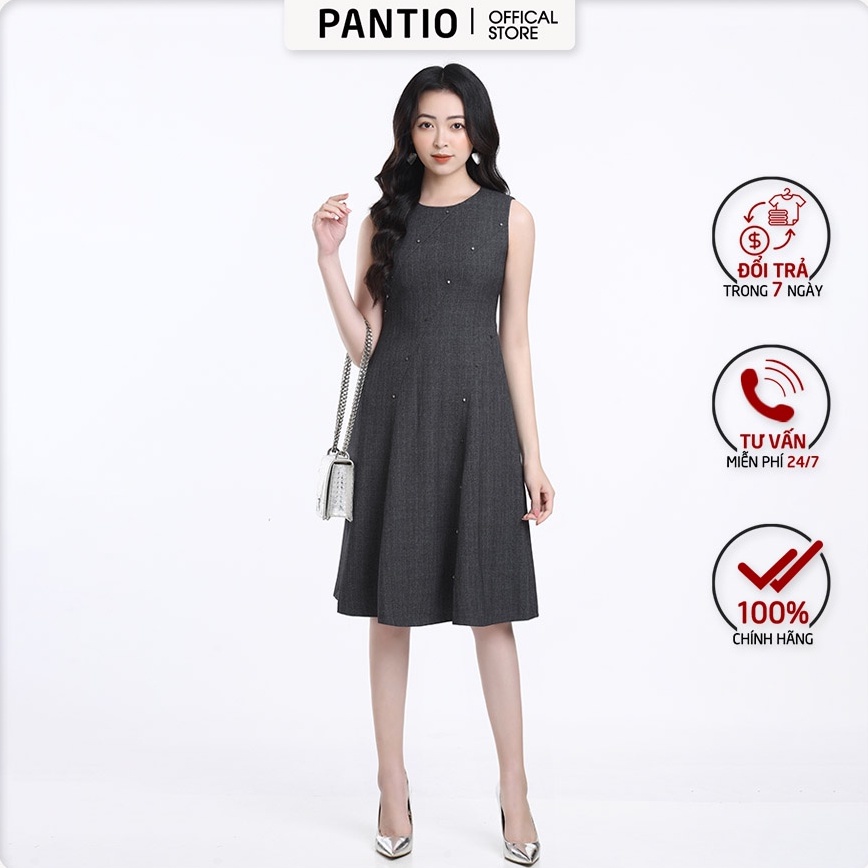 Đầm dạo phố chất liệu thô mềm đính khuy chéo không tay dáng xòe FDP12510 - PANTIO