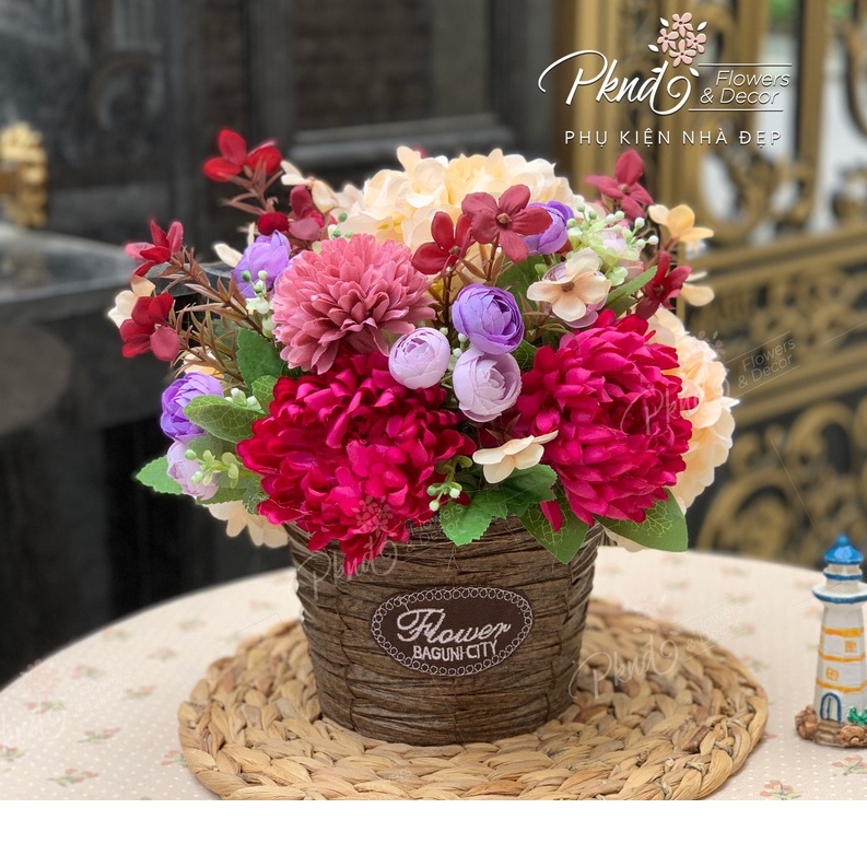 [Mã BMBAU50 giảm 7% đơn 99K] Giỏ Hoa Lụa Vintage To Đẹp Rực Rỡ Sắc Màu PKND FLOWERS &amp; DECOR