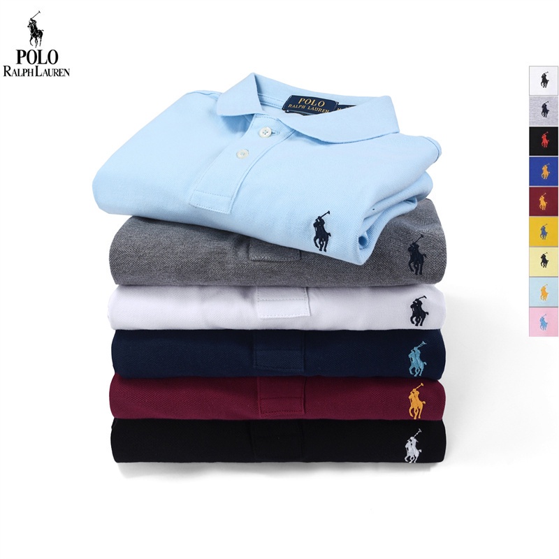 Áo polo Dài Tay Màu Trơn Thêu Họa Tiết Ralph Lauren Trẻ Trung Cho Nam