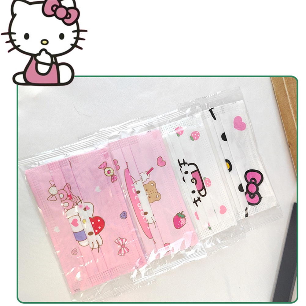 Bộ 10 Khẩu Trang 3 Lớp Dùng Một Lần In Họa Tiết Hoạt Hình Hello Kitty Dành Cho Trẻ Em