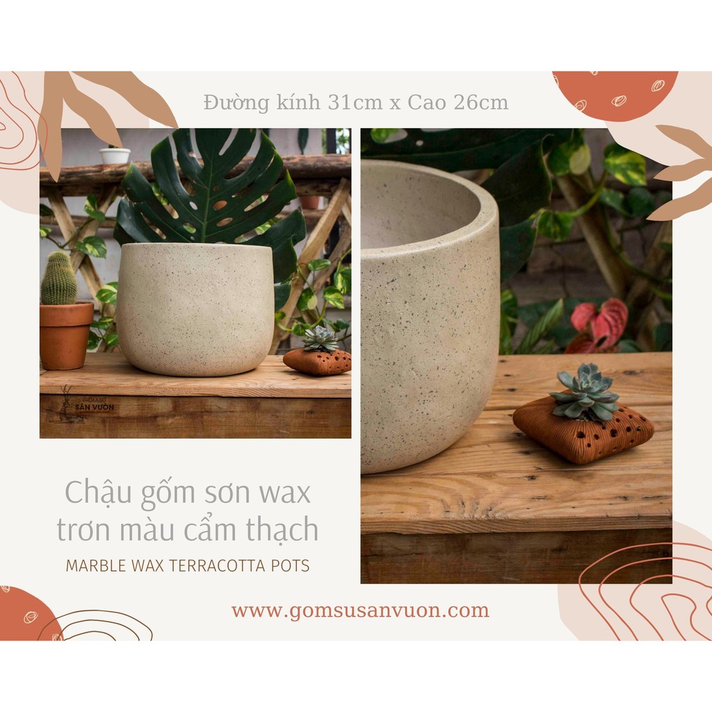 Chậu trồng cây gốm đất nung  DÁNG NỒI SƠN WAX MÀU XANH NHÁM D31xH26cm - gốm sứ sân vườn Bình Dương chất lượng cao