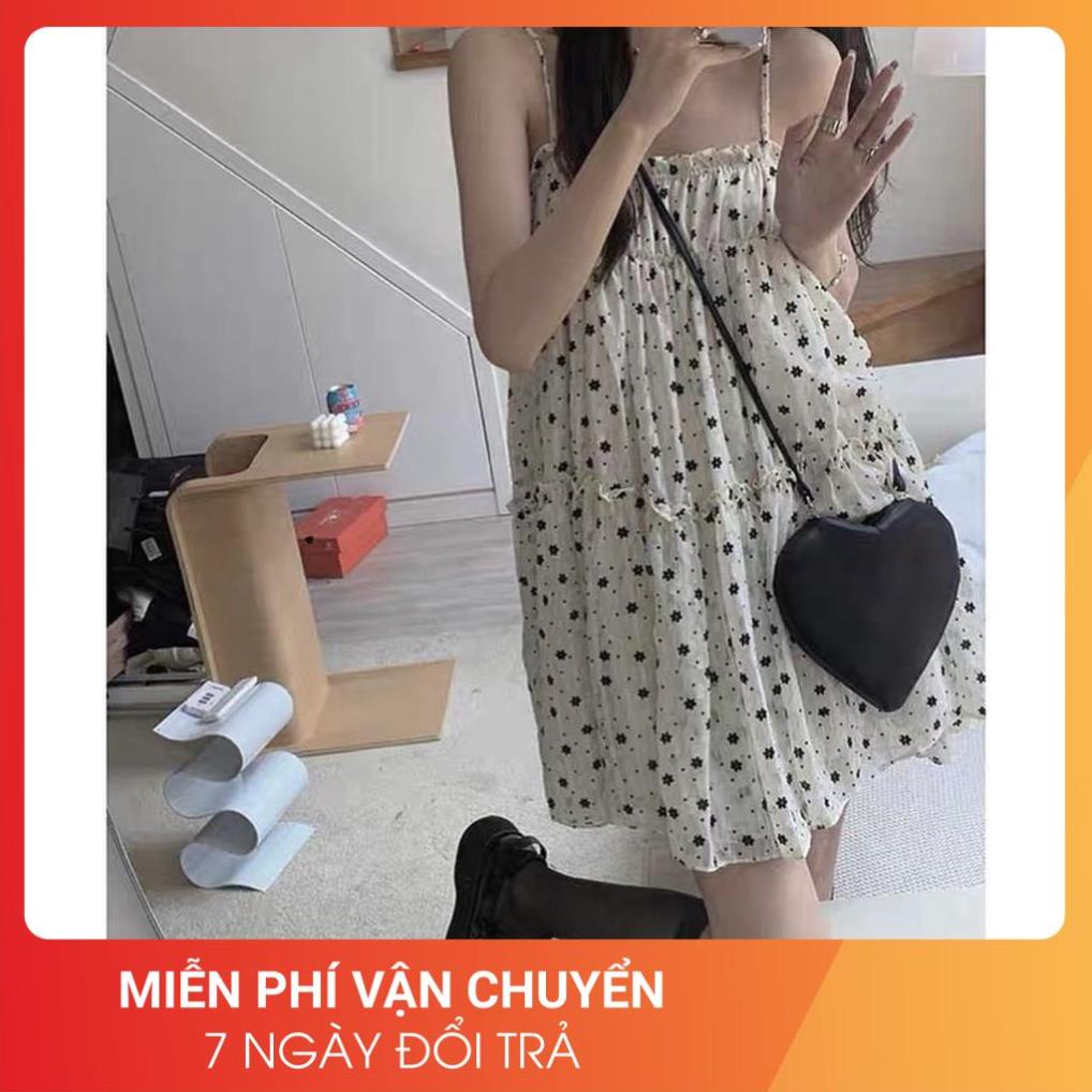 Đầm 2 Dây Hoa Chấm Bi 24AP Nữ [FREESHIP] 🌸 Váy ngủ babydoll 3 tầng phối viền bèo tiểu thư mặc đi biển Ulzzang 🌸