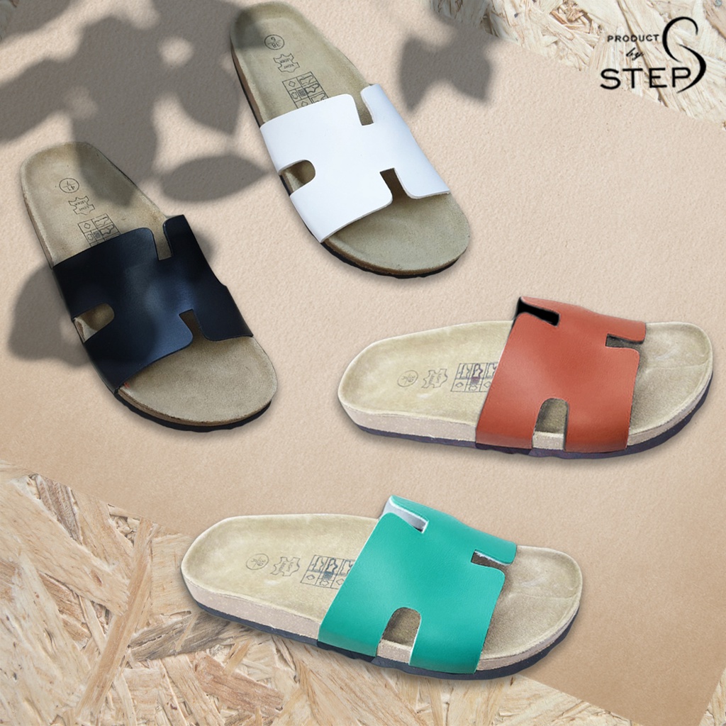 Dép đế trấu Unisex Da tổng hợp  quai chữ H