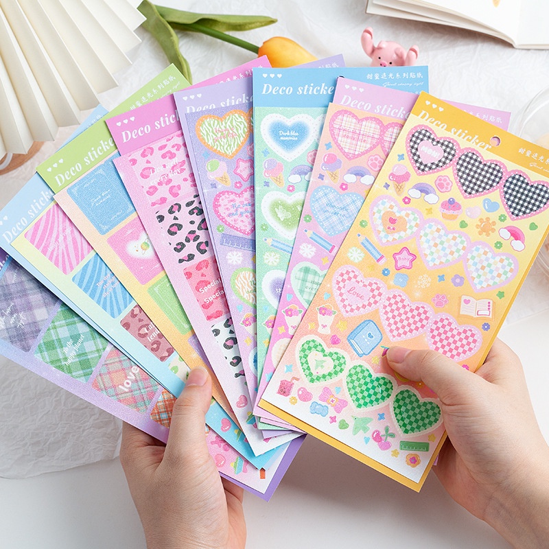 Peach 1Pcs Cute laser sweet glow heart stickers Journal Scrapbook Decor Sticker