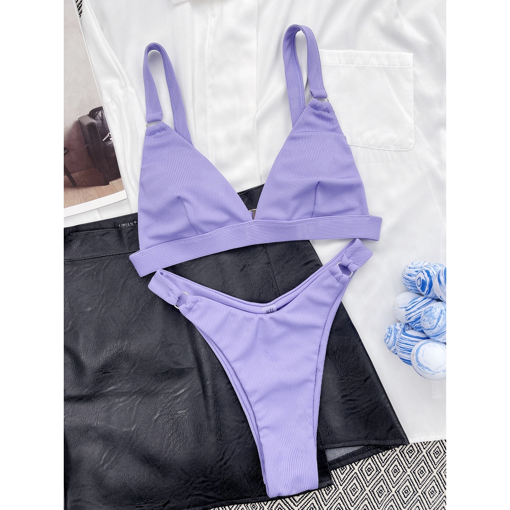 Bộ Bikini Màu Trơn Có Đệm Ngực Kim Loại Màu Sắc Đơn Giản Cho Nữ LG62