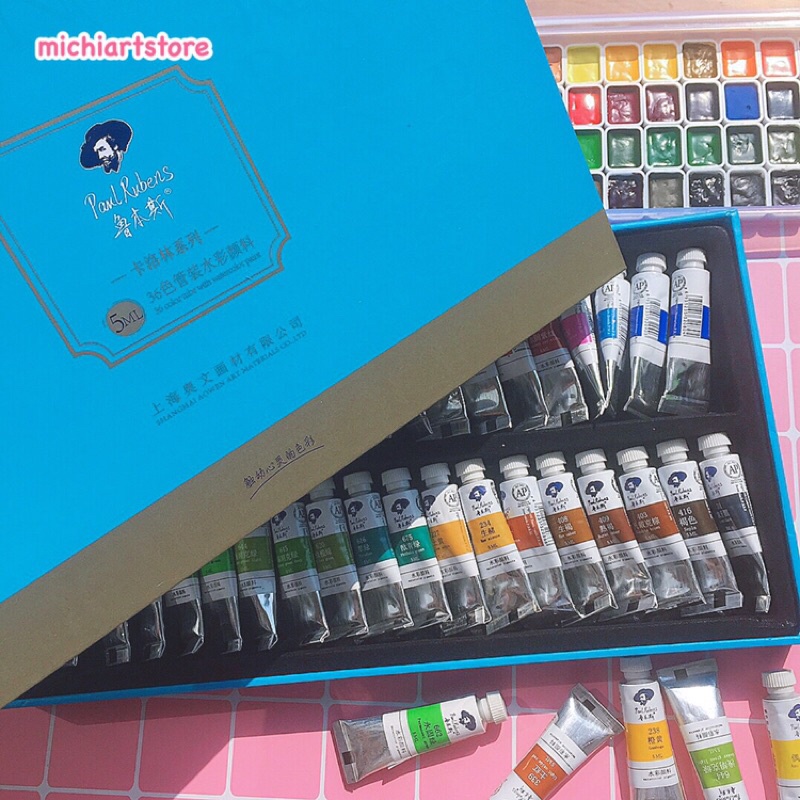 [Michi Art Store] Màu nước Paul Rubens Watercolor Pigments 36 màu pocket 0,5ml, 1ml hạng học sinh