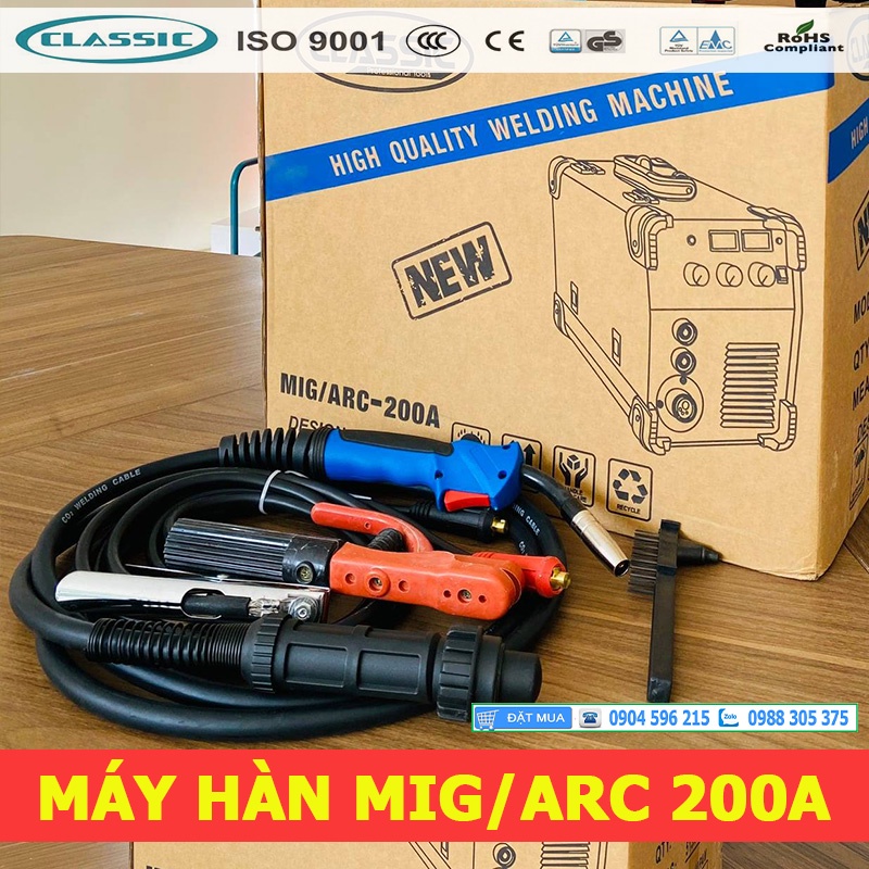 Máy hàn MIG/ARC 200A, máy hàn mig 3 chức năng Classic, sử dụng cuộn dây 5kg