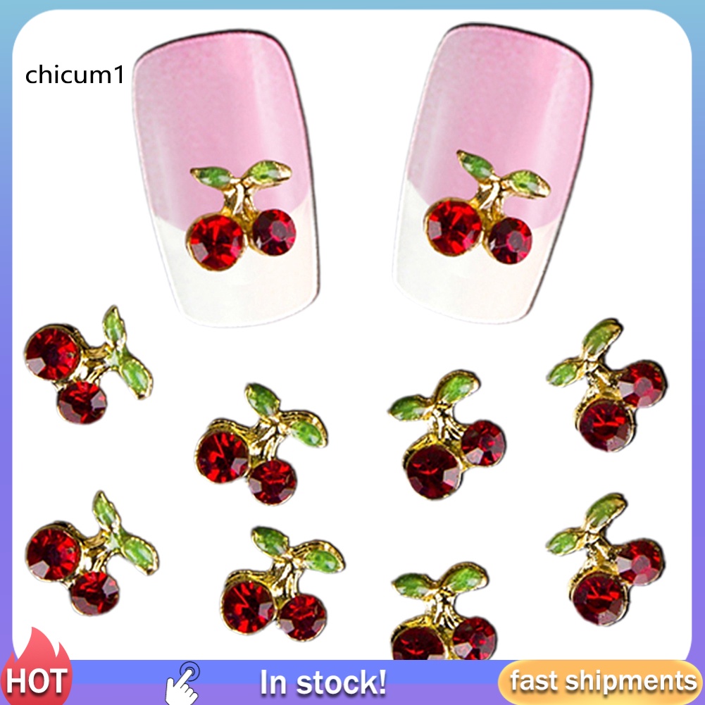 [Hàng mới về] Set 10 phụ kiện trang trí móng tay hình quả cherry 3D lấp lánh