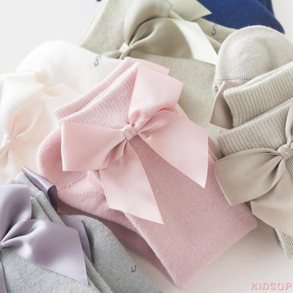 Kidsup1-little Vớ Dài Đến Đầu Gối Co Giãn Thoáng Khí Màu Trơn Đính Nơ Bên Hông Dành Cho Bé Gái